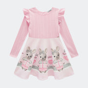 Vestido Infantil Kukiê Manga Longa Tricot e Strass Rosa - frente vestido infantil rosa