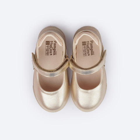 Tênis Infantil Feminino Pampili Pom Pom Glitter Dourado e Nude - palmilha confortável