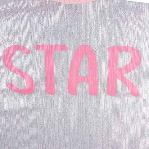 Camiseta Infantil Sobreposta Pampili Star Holográfica Rosa e Prata  - estampa star 