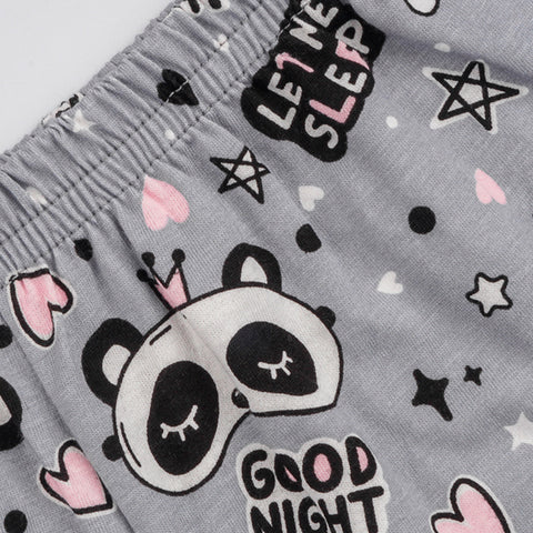 Pijama Kids Alakazoo Brilha no Escuro Panda Loading Rosa e Cinza - short do pijama de elástico 
