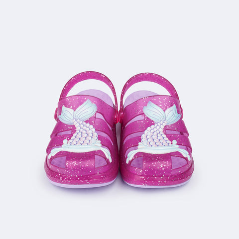 Sandália Crocker Infantil Glee Sereia Glitter Lilás - frente da sandália de glitter