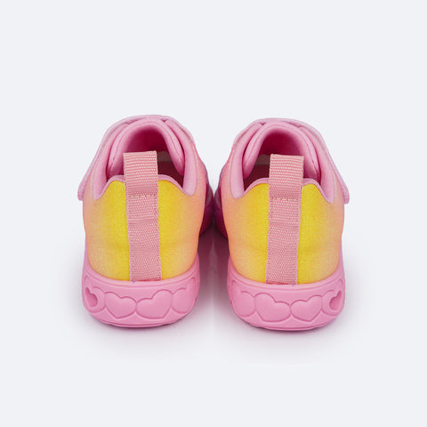 Tênis de Led Infantil Pampili Sneaker Luz Glitter Degradê Rosa e Colorido - traseira do tênis feminino infantil