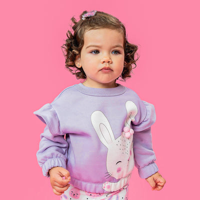 Blusa Bebê Kukiê Moletom Coelha Lilás - blusa moletom infantil