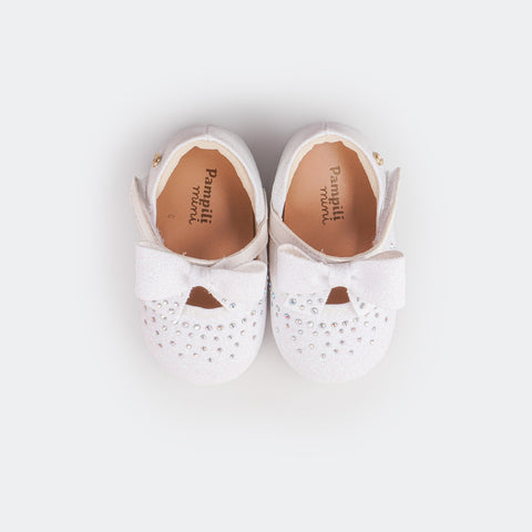 Sapato de Bebê Pampili Nina Momentos Especiais Glitter Strass Laço Branco  - parte superior do forro interno 