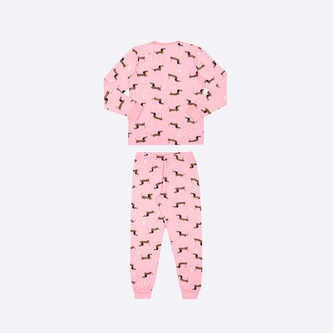 Pijama Infantil Alakazoo Manga Longa Zoo Cachorras Estrelas Rosa - costas pijama infantil feminino