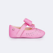 Sapato de Bebê Pampili Nina Momentos Especiais Glitter Strass Rosa Bale - lateral sapato bebê glitter