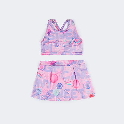 Conjunto Fitness Kids Mon Sucré Bubble Gum Rosa - frente