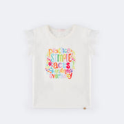 Camiseta Infantil Feminina Pampili Estampa Colorida e Strass Off White  - frente da camiseta com estampa colorida 