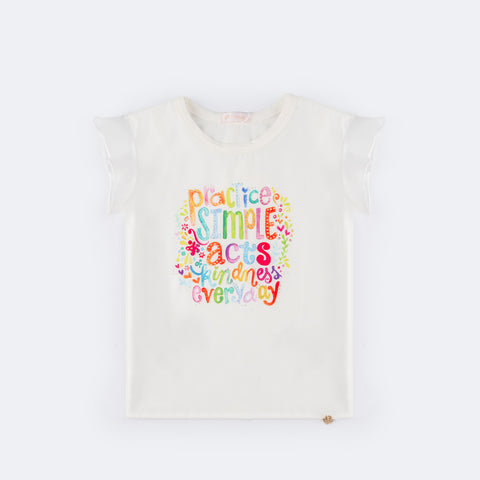 Camiseta Infantil Feminina Pampili Estampa Colorida e Strass Off White  - frente da camiseta com estampa colorida 