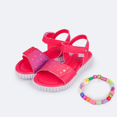 Sandália Papete Infantil Pampili Pam Surprise Phone Strap Glitter Pink Maravilha - Vem com Mimo Especial - frente da sandália e detalhe do mimo