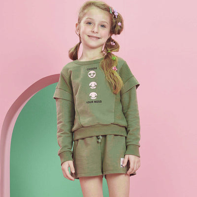 Conjunto Infantil Kukiê Moletom Relevo Carinhas Divertidas Verde - conjunto na menina