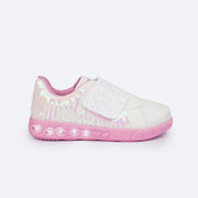 Tênis de Led Infantil Pampili Sneaker Luz Paetê e Briho Branco - lateral do tênis infantil paetê