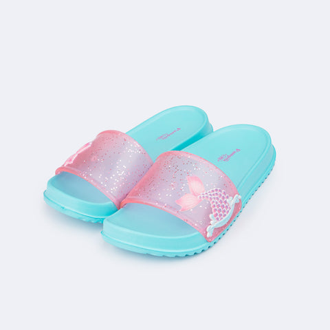 Chinelo Infantil Pampili Fun Glee Sereia Glitter Rosa e Azul - chinelo sereia com glitter