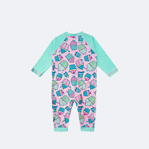 Pijama Macacão Bebê Tip Top Longo Cupcake Rosa e Verde - 0 a 12 Meses - costas do pijama bebê