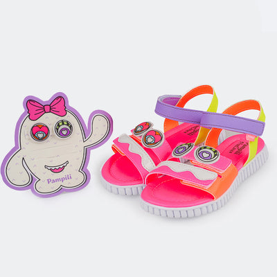 Sandália Infantil Pampili Candy Customizável Calce Fácil Monstrinho Colorida - Vem com 4 Patches - sandália com patches