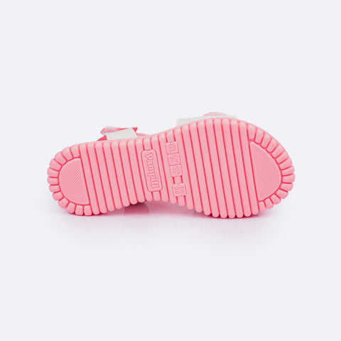 Sandália Papete Infantil Pamps Candy Emoji Branco e Rosa Neon - sola antiderrapante