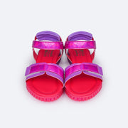 Sandália Papete Infantil Pampili Candy Holográfica Roxa e Pink - frente papete feminina