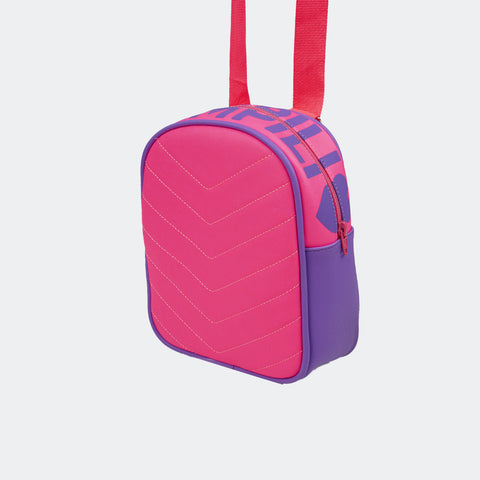 Bolsa Mochila Infantil Pampili Pink Fluor e Roxo Luz -foto da bolsa com alça tiracolo