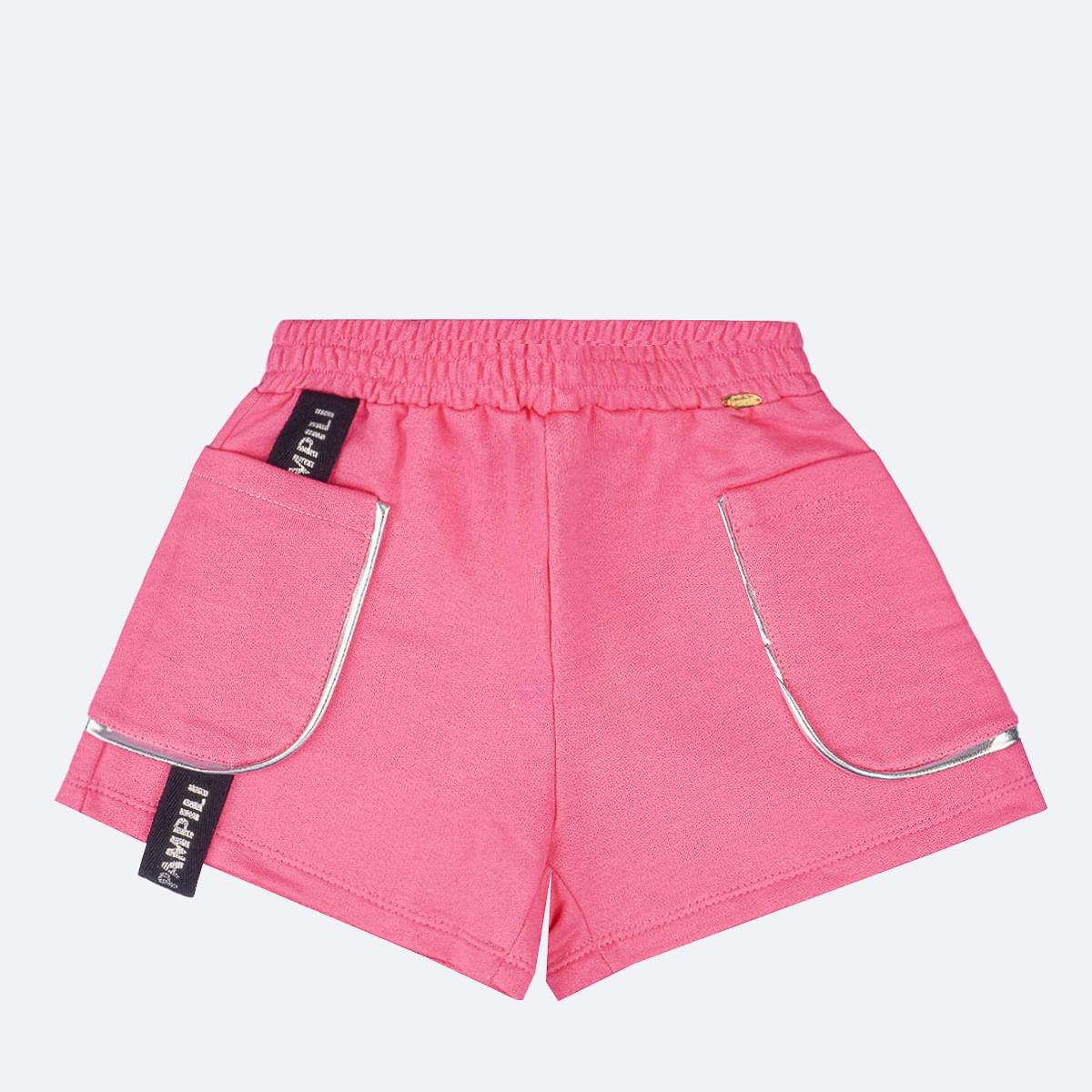 Short Infantil Pampili Moletom Bolsos Laterais Rosa - frente short rosa