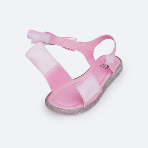 Sandália de Led Infantil Pampili Lulli Laço Degradê Rosa Bale - sandália calce fácil