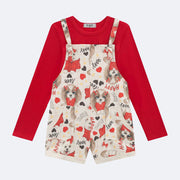 Conjunto Infantil Kukiê Jardineira Love Vermelho - frente jardineira infantil