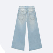 Calça Jeans Infanti Wide Leg Desfiada Azul Claro - costas calça jeans feminina