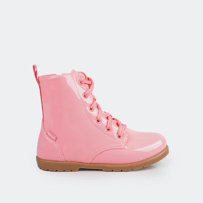 Bota Coturno Infantil Rubi Verniz Rosa Chiclete.