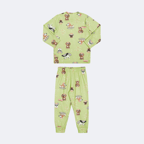 Pijama Infantil Alakazoo Manga Longa Sleep Dog Verde - traseira pijama feminino