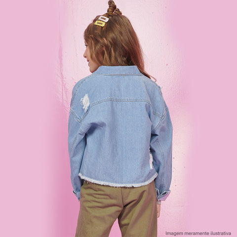 Jaqueta Jeans Infantil Vic&Vicky Arkansas Desfiada - costas jaqueta infantil 