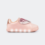 Tênis de Led Infantil Sneaker Luz Paetê Music Rosa Novo.