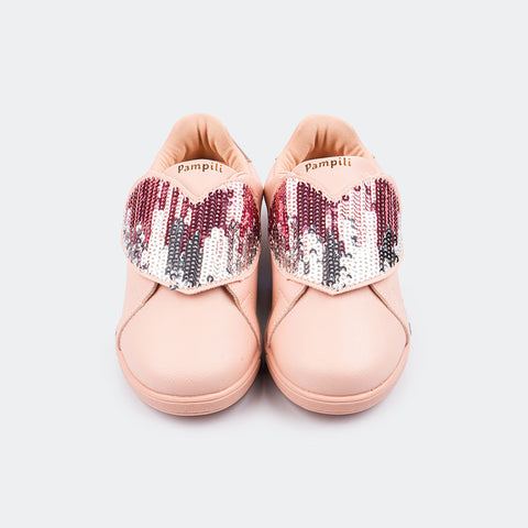 Tênis de Led Infantil Sneaker Luz Paetê Music Rosa Novo.