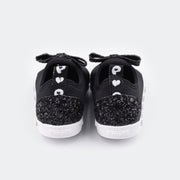 Tênis de Led Infantil Sneaker Luz com Elástico Glitter Preto e Branco.