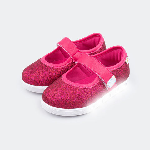 Tênis de Led Infantil Sneaker Luz com Velcro Pink.