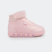 Tênis de Led Infantil Sneaker Luz Cano Médio Love Glitter Fino Rosa Iogurte.