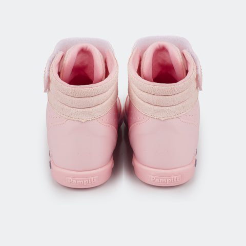 Tênis de Led Infantil Sneaker Luz Cano Médio Love Glitter Fino Rosa Iogurte.