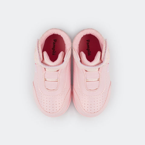 Tênis de Led Infantil Sneaker Luz Cano Médio Love Glitter Fino Rosa Iogurte.