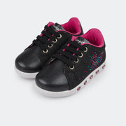 Tênis de Led Infantil Sneaker Luz com Glitter Fino e Borboleta Strass Preto.