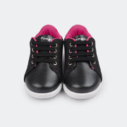 Tênis de Led Infantil Sneaker Luz com Glitter Fino e Borboleta Strass Preto.