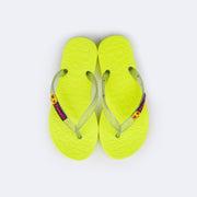 Chinelo Infantil Pampili Likes Emoji Love Eco Amigável Amarelo Neon - parte superior do chinelo com emoji