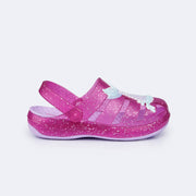 Sandália Crocker Infantil Glee Sereia Glitter Lilás - lateral da sandália infantil com glitter