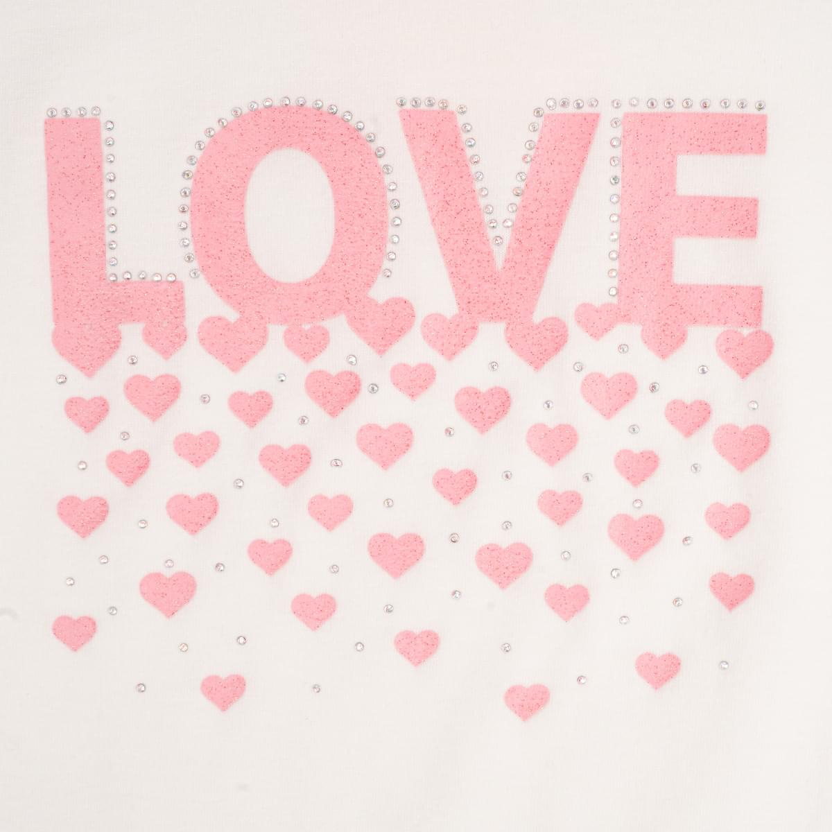 Camiseta Infantil Pampili Love Glitter e Strass Off White - estampa frontal