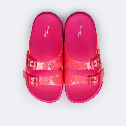 Chinelo Birken Infantil Pampili Fun Glee Fivela e Glitter Colorido Pink - parte superior confortável