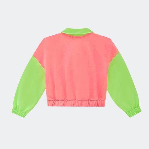 Jaqueta Infantil Feminina Infanti Over Moletom Pink e Verde Neon - costas jaqueta infantil