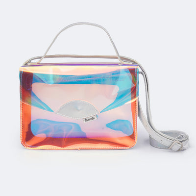 Bolsa Tiracolo Tweenie Transparente e Holográfica Prata - frente da bolsa infantil feminina