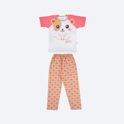 Pijama Bebê Cara de Criança Calça Hamster Branco e Rosa - frente do pijama bebe