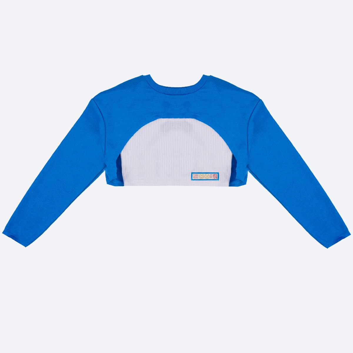 Top e Blusa Manga Longa Vallen Sobreposição Branco e Azul - frente da sobreposição