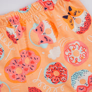 Pijama Feminino Pré-Adolescente Alakazoo Brilha no Escuro Gato Donuts Salmão - short do pijama com elástico