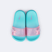 Chinelo Infantil Pampili Fun Glee Sereia Glitter Rosa e Azul - parte superior do chinelo infantil macio