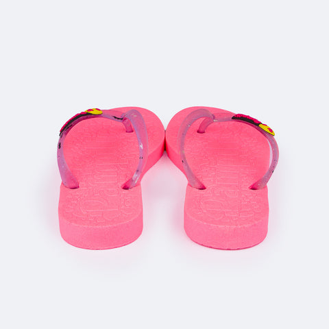 Chinelo Infantil Pampili Likes Emoji Love Eco Amigável Pink Flúor - parte traseira do chinelo de dedo