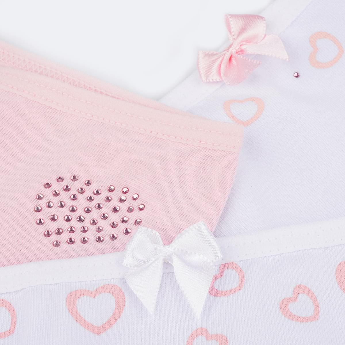 Kit Calcinha Infantil Pampili Sortidas Strass Corações Branca e Rosa - detalhes de coração 